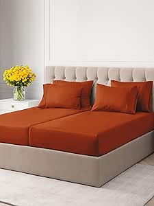 Split King 7 Piece Sheet Set - Breathable & Cooling Bed Sheets - Hotel Luxury Bed Sheets for Women, Men, Kids & Teens - Deep Pockets - Easy Fit - Soft & Wrinkle Free - Split King Terracotta Sheets