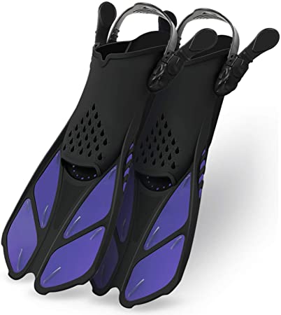 Greatever Snorkel Fins Adjustable Buckles Open Heel Swim Flippers Travel Size Short Swim Fins for Snorkeling Diving Swimming Adult Men Womens