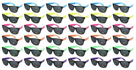 Edge I-Wear 36 Pack 80s Neon Horned Rim Sunglasses UV Protection 5402R-SET-36