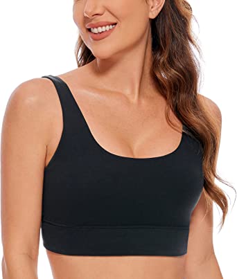 CRZ YOGA Womens Butterluxe U Back Sports Bra - Scoop Neck Padded Low Impact Workout Yoga Bra with Built in Bra