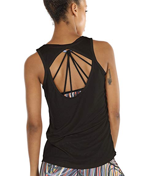 icyzone Yoga Tops Activewear Workout Clothes Open Back Fitness Racerback Tank Tops for Women