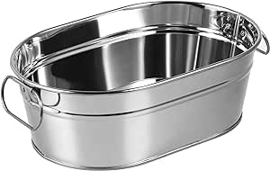 DOITOOL Galvanized Tub Galvanized Metal Tub, Beverage Tub for Parties, Galvanized Drink Tub Ice Bucket Oval Storage Bucket Ice Tub, 8.84x6.01x3.14 inch Galvanized Bucket