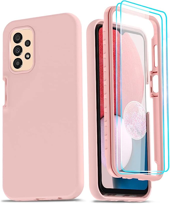 LeYi for Samsung A13 Case, Samsung Galaxy A13 4G/ 5G Case with [2 x Tempered Glass Screen Protector], Full-Body Shockproof Soft Liquid Silicone Protective Phone Cover Case for Samsung A13, Pink