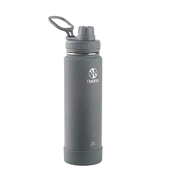 Takeya 51164 Actives Insulated Stainless Steel Water Bottle with Spout Lid, 24 oz, Stone