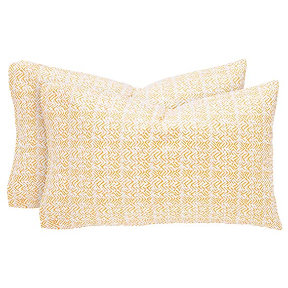 Rivet Boomerang Sateen 100% Cotton Pillowcase Set, King, Rattan Yellow