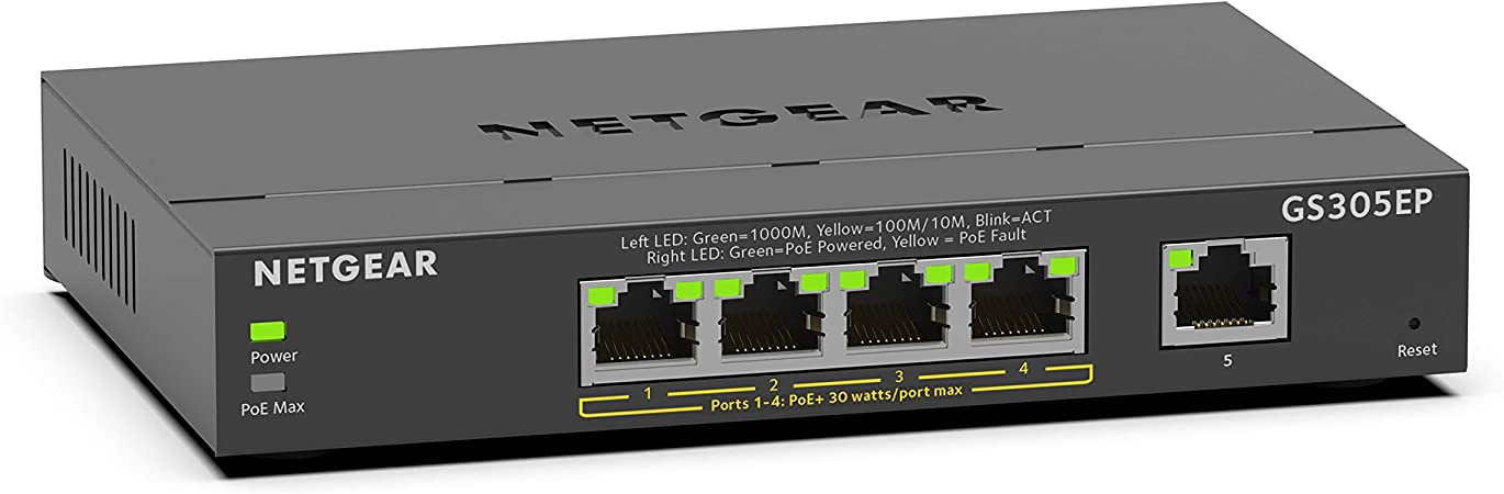 NETGEAR 5 Port PoE Gigabit Ethernet Plus Switch (GS305EP) - with 4 x PoE  @ 63W, Desktop/Wall Mount