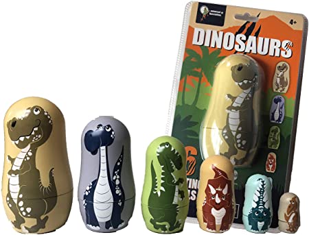 Universal Specialties T-Rex Dinosaur Nesting Dolls - 6 Unique Dinosaurs - All Hollow to Fit Inside Each Other