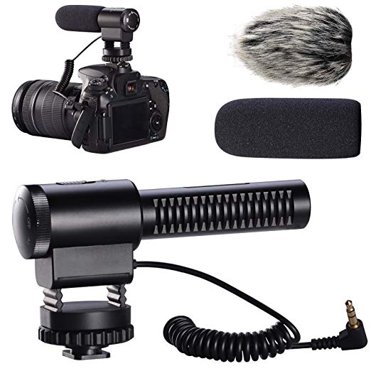 Camera Microphone, Interview MIC Super-Cardioid Shotgun on-Camera Microphone Works for Nikon Canon or Other DSLR Cameras with Fur Wind Shield.