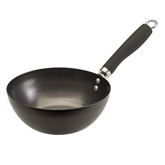 Ecolution Non-Stick Carbon Steel Wok with Soft Touch Riveted Handle, 8",Black