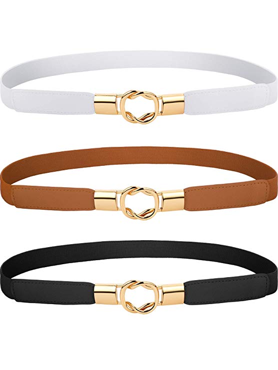Blulu 3 Pieces Women Skinny Waist Belt Elastic Thin Belt Waist Cinch Belt for Women Girls Accessories