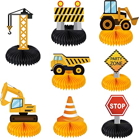 8 Pieces Construction Birthday Party Supplies Honeycomb Centerpieces Table Toppers Dump Truck Car Cone Table Decorations Kids Birthday Construction Zone Theme Party Supplies