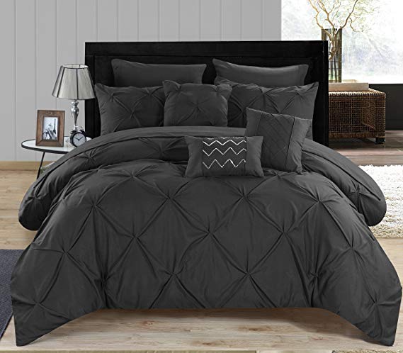 Chic Home Hannah 8 Piece Pinch Ruffled and Pleated Complete Bed, Twin Black