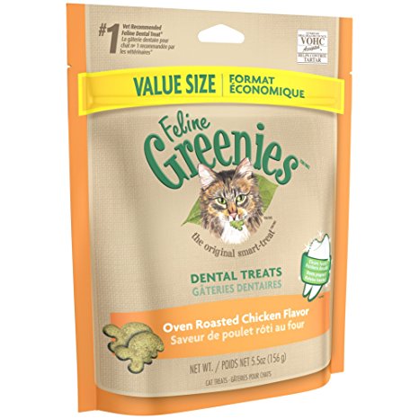 FELINE GREENIES Dental Treats for Cats Oven Roasted Chicken Flavor 5.5 oz