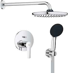 GROHE Start - Concealed Shower System with 1 Lever Mixer and 2-Way Diverter (Shower Arm, 25 cm Mono Head Shower, 11 cm Hand Shower 2 Sprays, Outlet Elbow 1/2" with Holder, Hose 1.5m), Chrome, 25292000