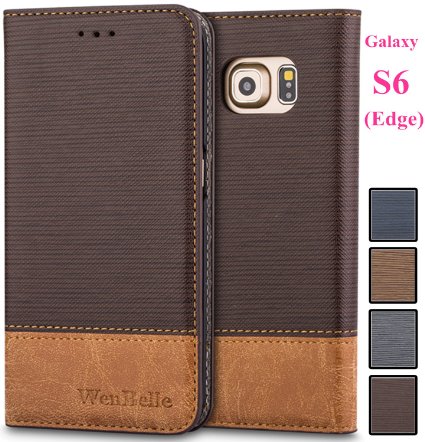 Galaxy S6 Edge CaseWenBelle Blazers SeriesStand FeatureDouble Layer Shock Absorbing Premium Soft PU Color matching Leather Wallet Cover Flip Cases For Samsung Galaxy S6 Edge Classic Brown