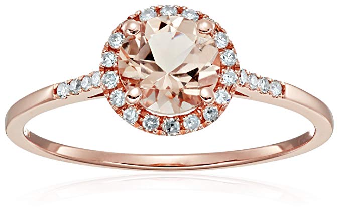 10k Rose Gold Morganite And Diamond Classic Princess Di Halo Engagement Ring (1/10cttw, H-I Color, I1-I2 Clarity), Size 7