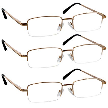 Reading Glasses 2.25 Gold 3 Pack for Men and Women Stylish Look Crystal Clear Vision When You Need It! Comfort Spring Arms & Dura-Tight Screws