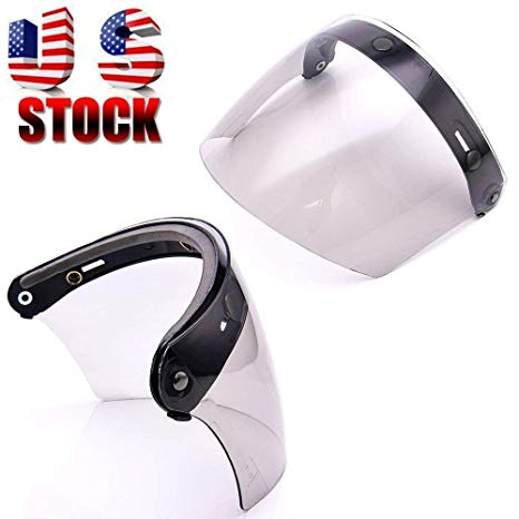 MotorFansClub Universal 3 Snap Flip Up Visor Shield Lens for Retro Open Face Motorcycle Helmet (Smoke, Free Size)