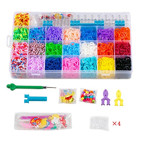 STSTECH Rainbow Loom Kit-5600 Rubber Bands, 22 Colors, 1 Loom, 2 Y-Shape Mini Looms, 1 Big Hook, 6 Small Hook, 4 Packs S-Clips(200pcs), 1 Pack Silicon Charms, 1 Pack Crystal-like Charms, 1 Pack Beads