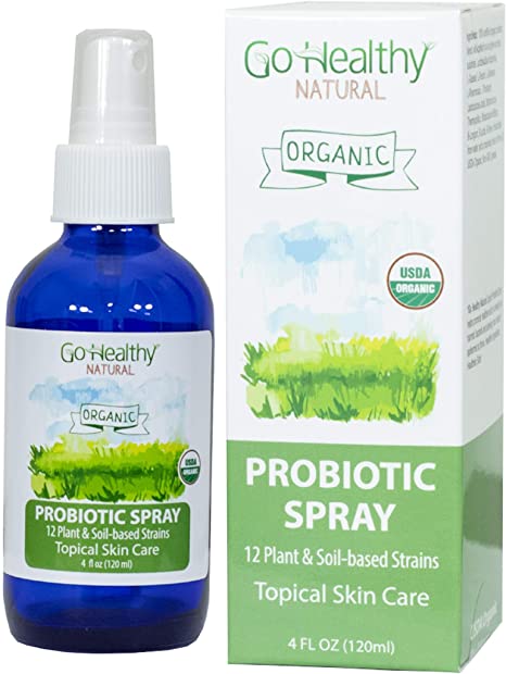 Go Healthy Natural Liquid Probiotic Skin Care Topical Spray- USDA Organic Vegan Women Men Teens 12 Plant-Based Strains- 4 oz Glass