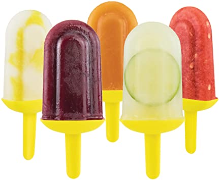Tovolo Classic Molds with Sticks Ice Maker BPA Free Food Dishwasher Safe for Homemade Juice Popsicles Set of 5 Pops with Stand, Yellow