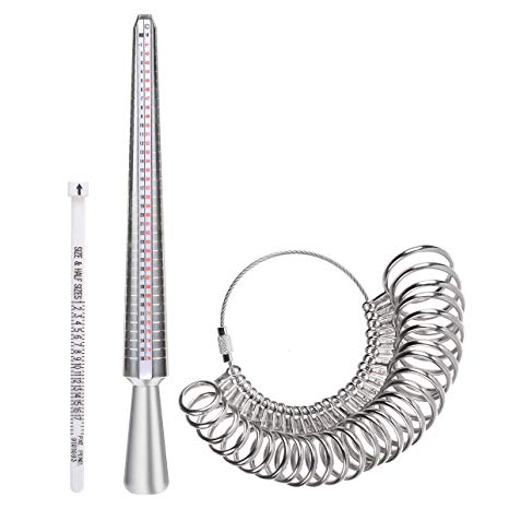 3 in 1 Ring Sizer Measuring Tool Set Metal Ring Sizers Stainless Steel Ring Gauges Finger Sizer & Ring Mandrel Aluminuml (Size 1-13) & Ring Sizer Belt