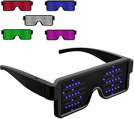 Suruid Upgrade Dynamic LED Glowing Glasses USB Rechargeable LED Light Up Glasses with Flashing Neon, 11 Patterns LED Luminous Eyeglasses for Parties, Nightclub, Halloween, Concerts-Blue