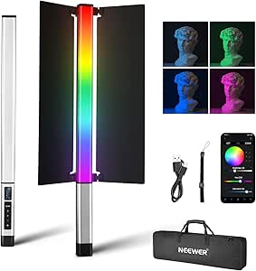 NEEWER CL124 II RGB Handheld LED Light Stick Video Light Wand with APP Control,3200mAh Battery, 360°Full Color 16W 2500K-10000K PWM Dimming1560lux/0.5CRI97  17 Scenes Photography Tube Lighting