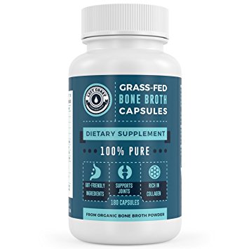 Organic, Grass-Fed Bone Broth Protein Powder Capsules - 180 Capsules. Protein, Collagen Supplement. Supports Nails, Hair, Joints and Gut Health. USDA Organic, Left Coast Performance