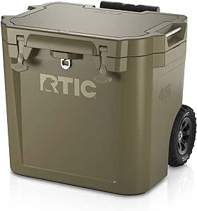 RTIC 45 QT Wheeled Ultra-Tough Cooler Hard Insulated Portable Ice Chest Box for Beach, Drink, Beverage, Camping, Picnic, Fishing, Boat, Barbecue, Rotomolded Construction