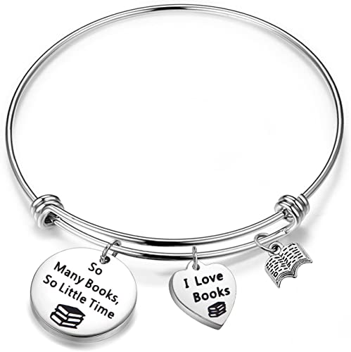 FEELMEM Book Lover Gifts Love Books Bracelet So Many Books So Little Time Reading Bangle Literary Jewelry Writers Author Student Librarian Gift