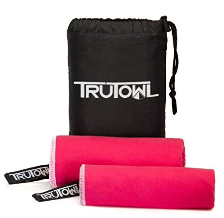 Microfiber Travel Towel w/FREE Sports Hand Towel - Compact, Lightweight, Quick Drying with Hang Loop and Mesh Bag. Pack Smart with TruTowl XL, for Yoga, Beach, Swimming and Gym!