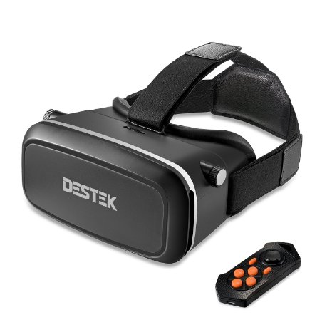 DESTEK V2 3D VR Virtual Reality Headset 3D VR Glasses with Bluetooth Controller and NFC for 457 inch Smartphones for 3D MoviesGames Better than Google Cardboard