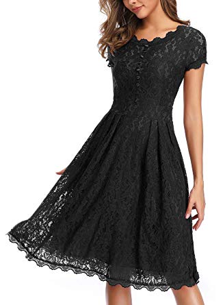 ihot Women's Vintage Lace Cap Sleeve Retro Swing Elegant Dress for Special Occasion
