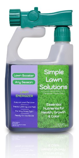 Commercial Grade Lawn Energizer- Grass Micronutrient Booster w Nitrogen- Natural Liquid Turf Spray Concentrated Fertilizer- Any Grass Type All Year- Simple Lawn Solutions- 32 Ounce