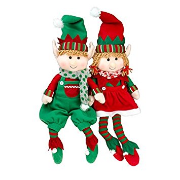 Elf Plush Christmas Stuffed Toys- 18" Boy and Girl Elves (Set of 2) Holiday Plush Characters