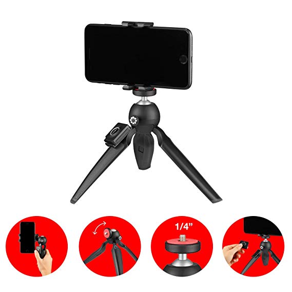 Joby Handypod Mobile (Plus) Mini Tripod with GripTight One Mount and Impulse Bluetooth Trigger for Smartphone, Vlogging, DSLR, CSC and Compact Cameras, LED, Microphones Up to 1 kg JB01564-BWW, Black