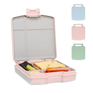 Ubbi Bento Lunch Box for Kids with 4 Compartments, BPA-Free, Leakproof, Dishwasher Safe, Food-Safe Material, Portion-Controlled Lunch Container, Blush Pink