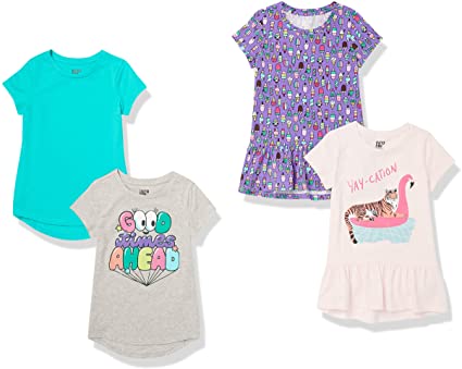 Spotted Zebra Girls and Toddlers' Short-Sleeve Tunic T-Shirts, Multipacks