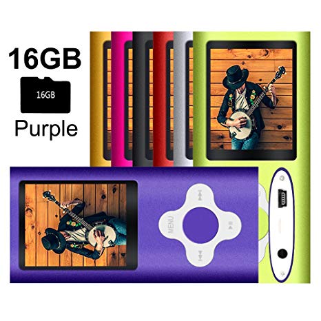 G.G.Martinsen Purple Stylish MP3/MP4 Player with a 16GB Micro SD Card, Support Photo Viewer, Mini USB Port 1.8 LCD, Digital Music Player, Media Player, MP3 Player, MP4 Player