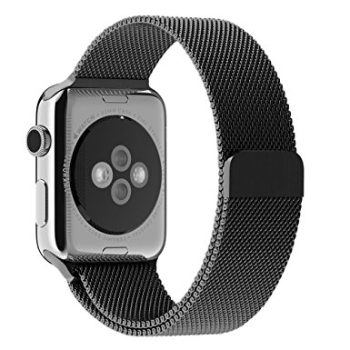 Apple Watch Band Series 1 Series 2, HandyGear Milanese Loop Stainless Steel Replacement Bracelet Strap with Magnet Clasp (Black 42MM)