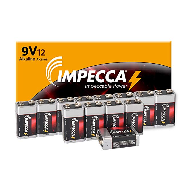 IMPECCA All Purpose Alkaline 9 Volt Batteries- Platinum Series |High Performance| Long Lasting Shelf Life| Leak Resistant| (12 Pack)