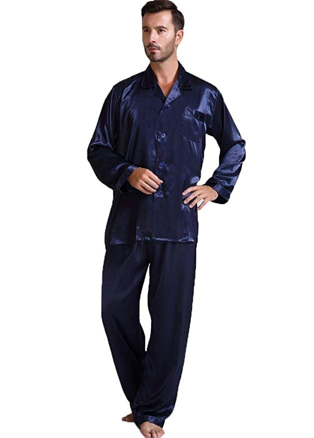 Lonxu Mens Silk Satin Pajamas Set Sleepwear Loungewear S~4XL Plus