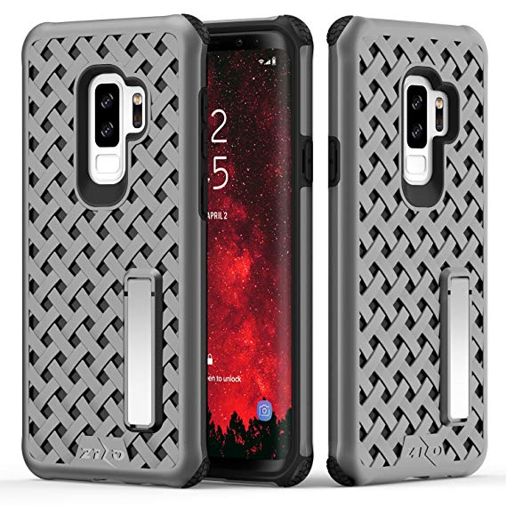 Zizo Quilt Series Compatible with Samsung Galaxy S9 Case Dual Layered TPU and PC with Built in Kickstand Metal Gray Black