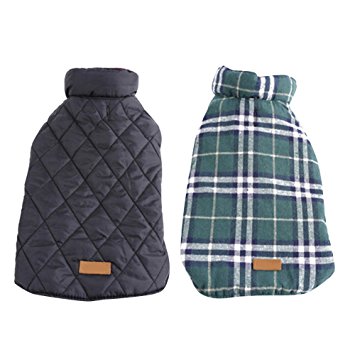 Kuoser Cozy Waterproof Windproof Reversible British style Plaid Dog Vest Winter Coat Warm Dog Apparel for Cold Weather Dog Jacket for Small Medium Large dogs with Furry Collar (XS - 3XL )