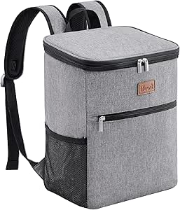 Lifewit 24L Sac à Dos Isotherme à Glacière Cooler Backpack Bag, Sac Isotherme Portable pour Déjeuner Plage Pique-Nique Camping BBQ, Gris