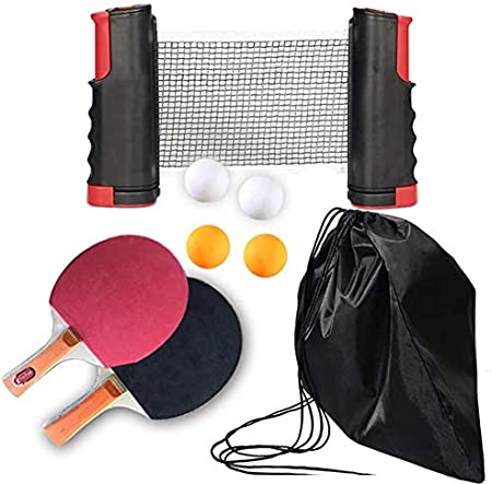 All-in-ONE Ping Pong Set,Includes Ping Pong Net for Any Table, 2 Ping Pong Paddles/Rackets, 4 Star White Ping Pong Balls, Premium Storage Case | Portable Table Tennis Set