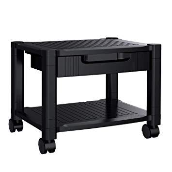 Printer Stand - Under Desk Printer Stand with Cable Management & Storage Drawers for Office Space Organizer, Height Adjustable Printer Desk with 4 Wheels & Lock Mechanism (1 Pack, Black)