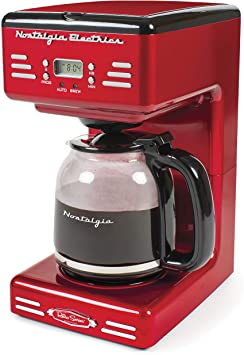 Nostalgia RCOF12RR New & Improved 12-Cup Programmable Coffee Maker with LED Display, Automatic Shut-Off & Keep Warm, Pause-And-Serve Function, Includes Reusable Filter, Retro Red