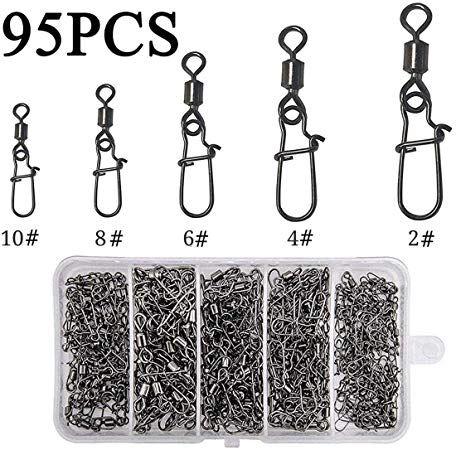 NORTH BAY 210pcs Ball Bearing Swivel Duo Lock Snap Copper High Strength Fishing Connector with Carrying Box #2-#10